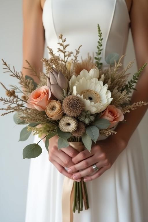 Un bouquet da sposa moderno e destrutturato.
